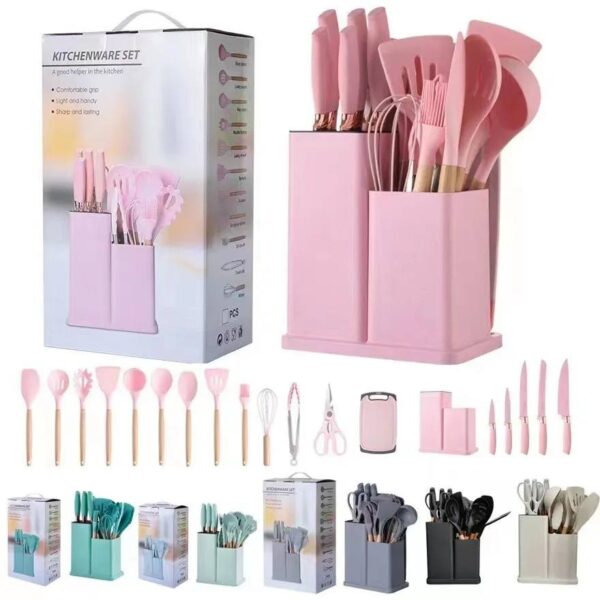 19 pcs cookware spoon with knife and chopping board