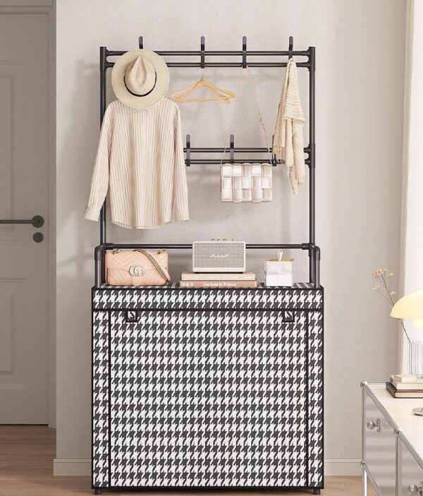 Shoe rack with cover, bag and hat hanger