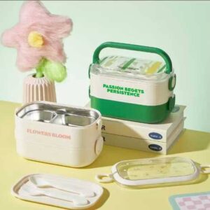 Double layer lunch box with cutlery